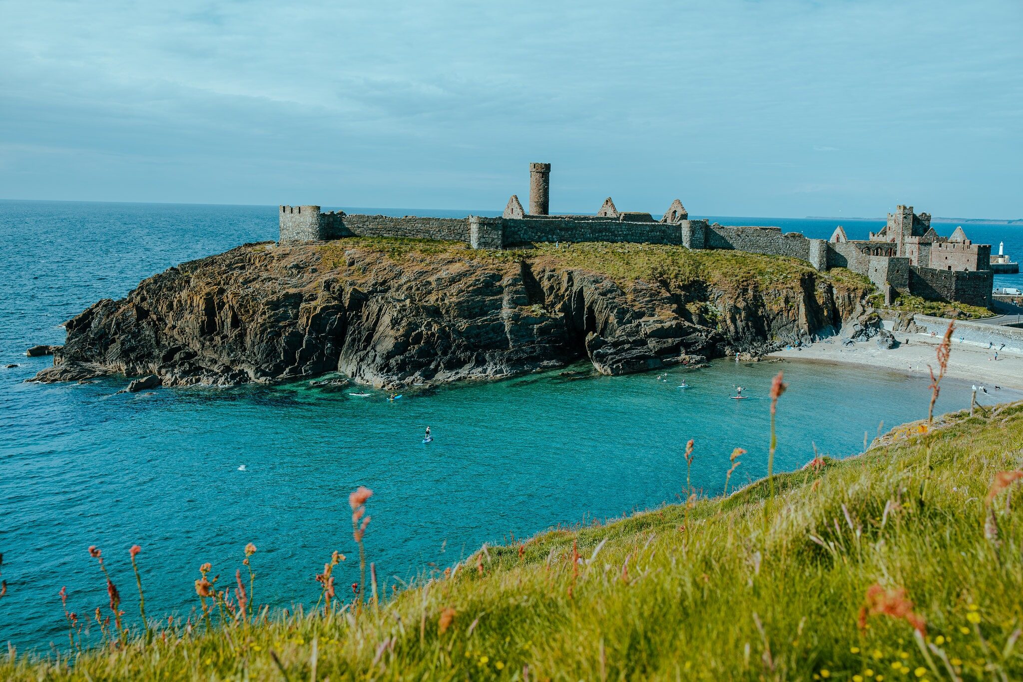 Peel Castle above the bay on the Isle of Man